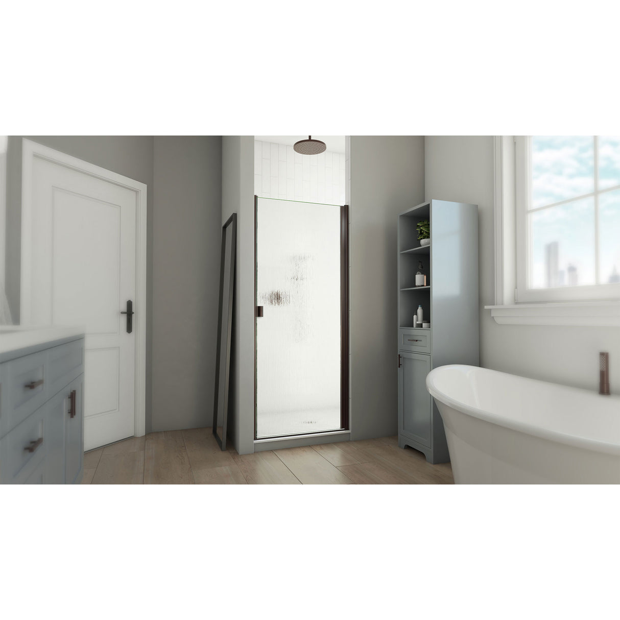 DreamLine Alliance Swing BG 30 - 31 in. W x 69 in. H Semi-Frameless Swing Shower Door in Oil Rubbed Bronze and Rain Glass
