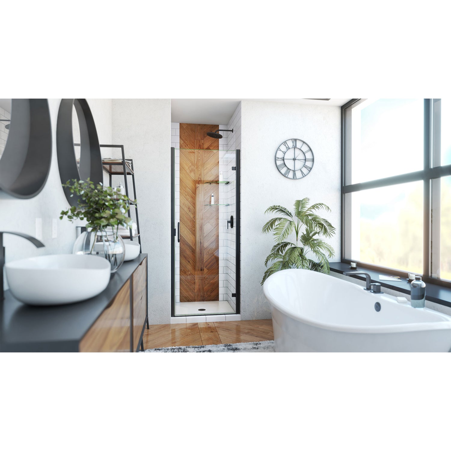 DreamLine Alliance Swing 30 in. W x 72 5/8 in. H Semi-Frameless Swing Shower Door in Matte Black and Clear Glass