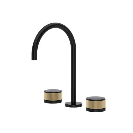 Amahle™ Widespread Lavatory Faucet With C-Spout Matte Black/Antique Gold PoshHaus