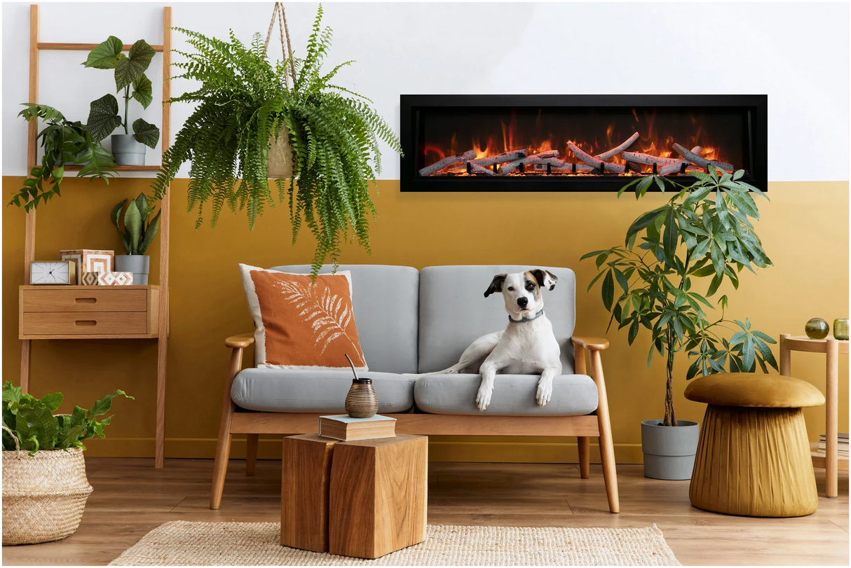 Amantii BI-72-DEEP-XT Panorama Deep & Xtra Tall Full View Smart Electric  - 72" Indoor /Outdoor WiFi Enabled  Fireplace, featuring a MultiFunction Remote, Multi Speed Flame Motor, Glass Media & a Black Trim