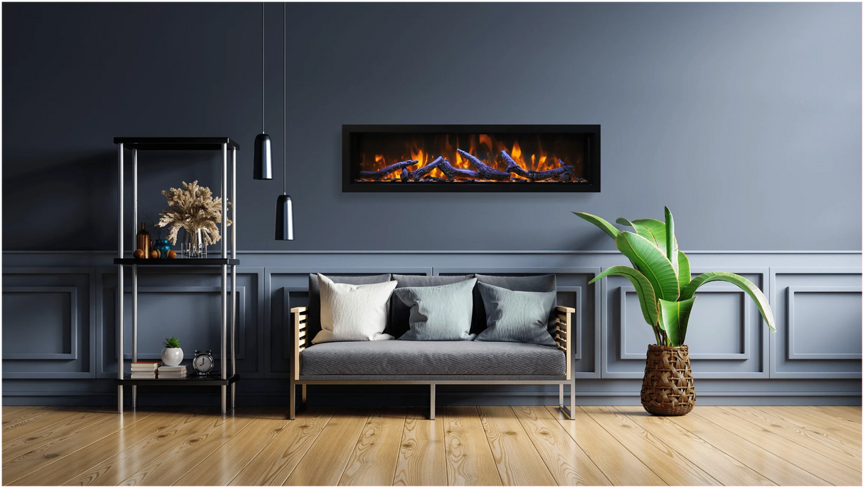 Amantii BI-72-DEEP-XT Panorama Deep & Xtra Tall Full View Smart Electric  - 72" Indoor /Outdoor WiFi Enabled  Fireplace, featuring a MultiFunction Remote, Multi Speed Flame Motor, Glass Media & a Black Trim