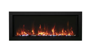Amantii BI-40-SLIM-OD Panorama Slim Full View Smart Electric - 40" Indoor /Outdoor WiFi Enabled Fireplace, featuring a MultiFunction Remote, Multi Speed Flame Motor, Glass Media & a Black Trim