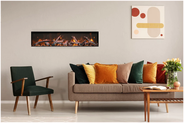 Amantii BI-60-DEEP-XT Panorama Deep & Xtra Tall Full View Smart Electric  - 60" Indoor /Outdoor WiFi Enabled  Fireplace, featuring a MultiFunction Remote, Multi Speed Flame Motor, Glass Media & a Black Trim