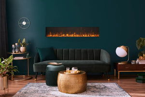 Amantii BI-60-XTRASLIM Panorama Xtraslim Full View Smart Electric  - 60" Indoor /Outdoor WiFi Enabled  Fireplace, featuring a MultiFunction Remote, Multi Speed Flame Motor, Glass Media & a Black Trim