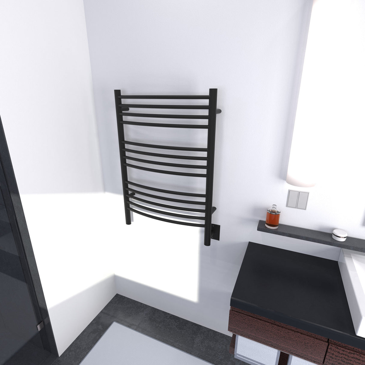 Amba Products CCMB Jeeves Model C Curved 13-Bar Hardwired Towel Warmer - 6.5 x 21.25 x 36.75 in. - Matte Black Finish