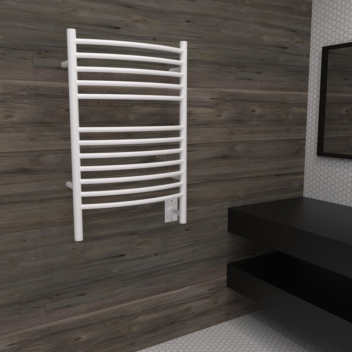 Amba Products ECW Jeeves Model E Curved 12-Bar Hardwired Towel Warmer - 6.5 x 21.25 x 31.75 in. - White Finish