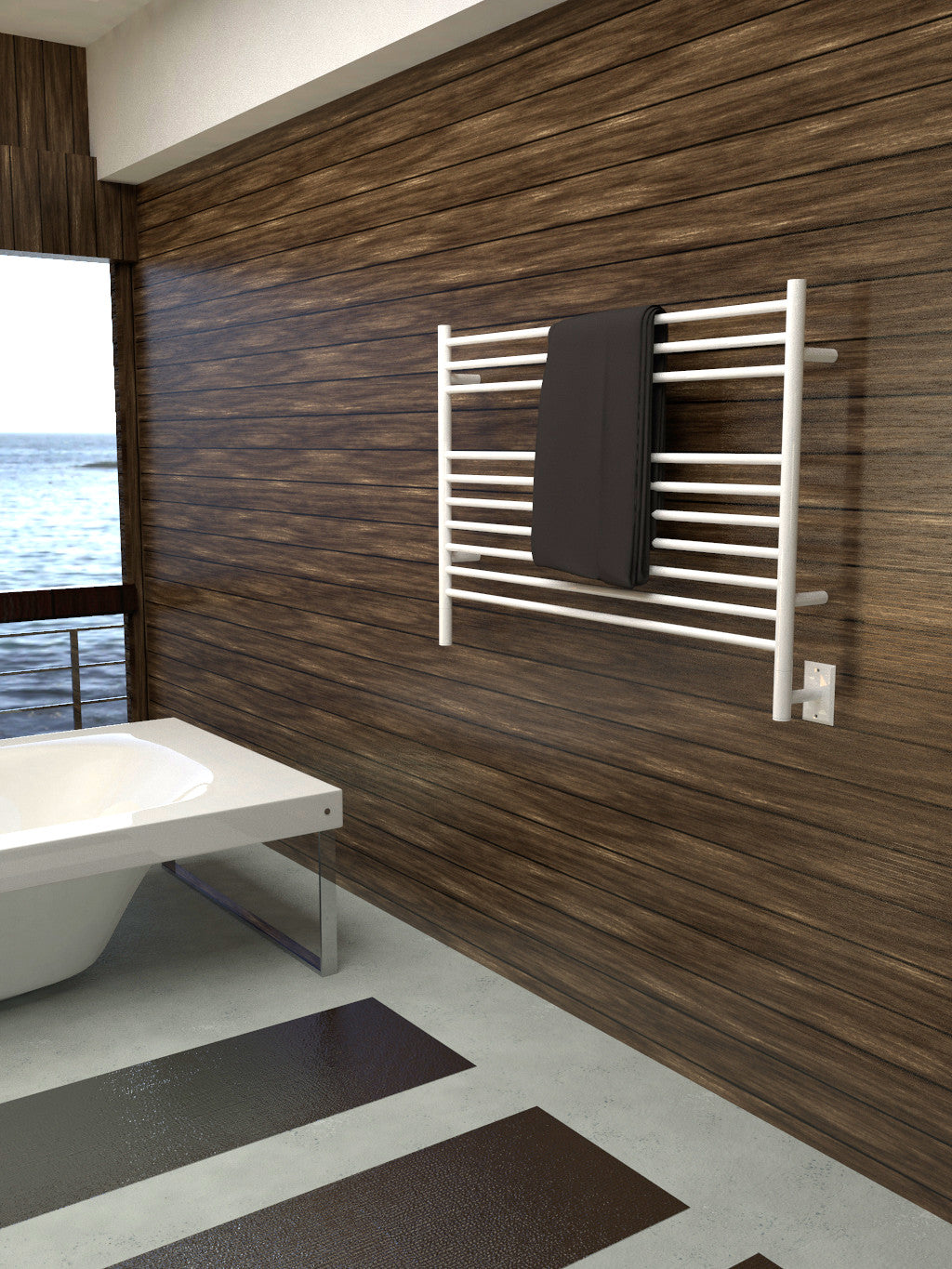 Amba Products LSW Jeeves Model L Straight 10-Bar Hardwired Towel Warmer - 4.5 x 40.25 x 27.75 in. - White Finish