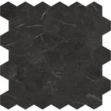 Anatolia Tile La Marca 2 Inch Hexagon Nero Polished Porcelain Mosaics. 1 Sheet = .96 Sq. Ft. 4501-0339-0 Nero Venato 2" Hexagon Polished - premium natural stone mosaic tile from Anatolia Tile, available at PoshHaus showroom in Keene, NH