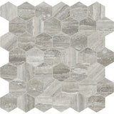 Anatolia Tile La Marca 2 Inch Hexagon Traventino Honed Porcelain Mosaics. 1 Sheet = .96 Sq. Ft. 4501-0355-0 Travertino Instrata 2" Hexagon Honed - premium natural stone mosaic tile from Anatolia Tile, available at PoshHaus showroom in Keene, NH