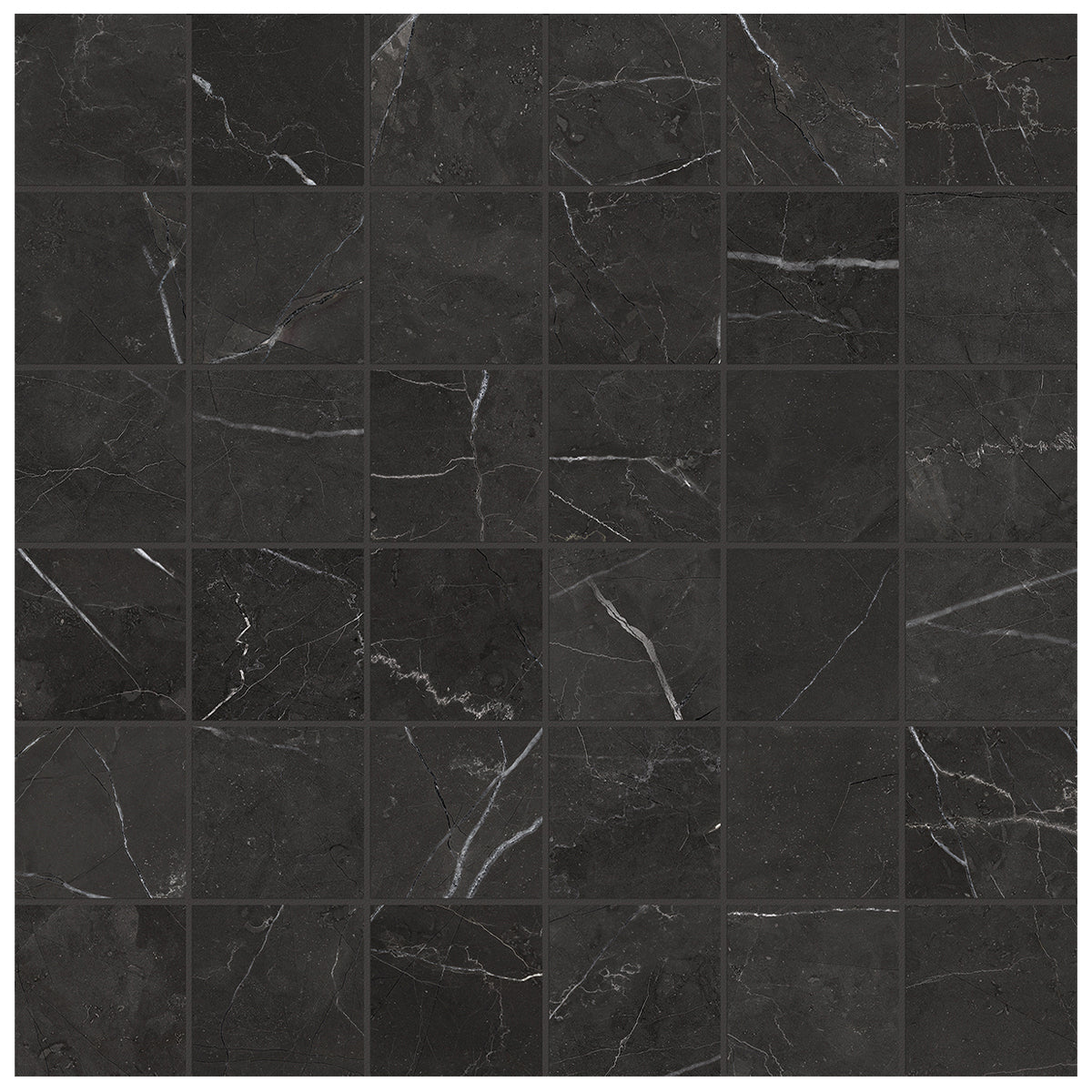 Anatolia Tile 2X2 La Marca Nero Honed 36 Piece Porcelain Mosaics. 1 Sheet = .96 Sf. 4501-0366-0 Nero Venato 2x2 Honed - premium natural stone mosaic tile from Anatolia Tile, available at PoshHaus showroom in Keene, NH