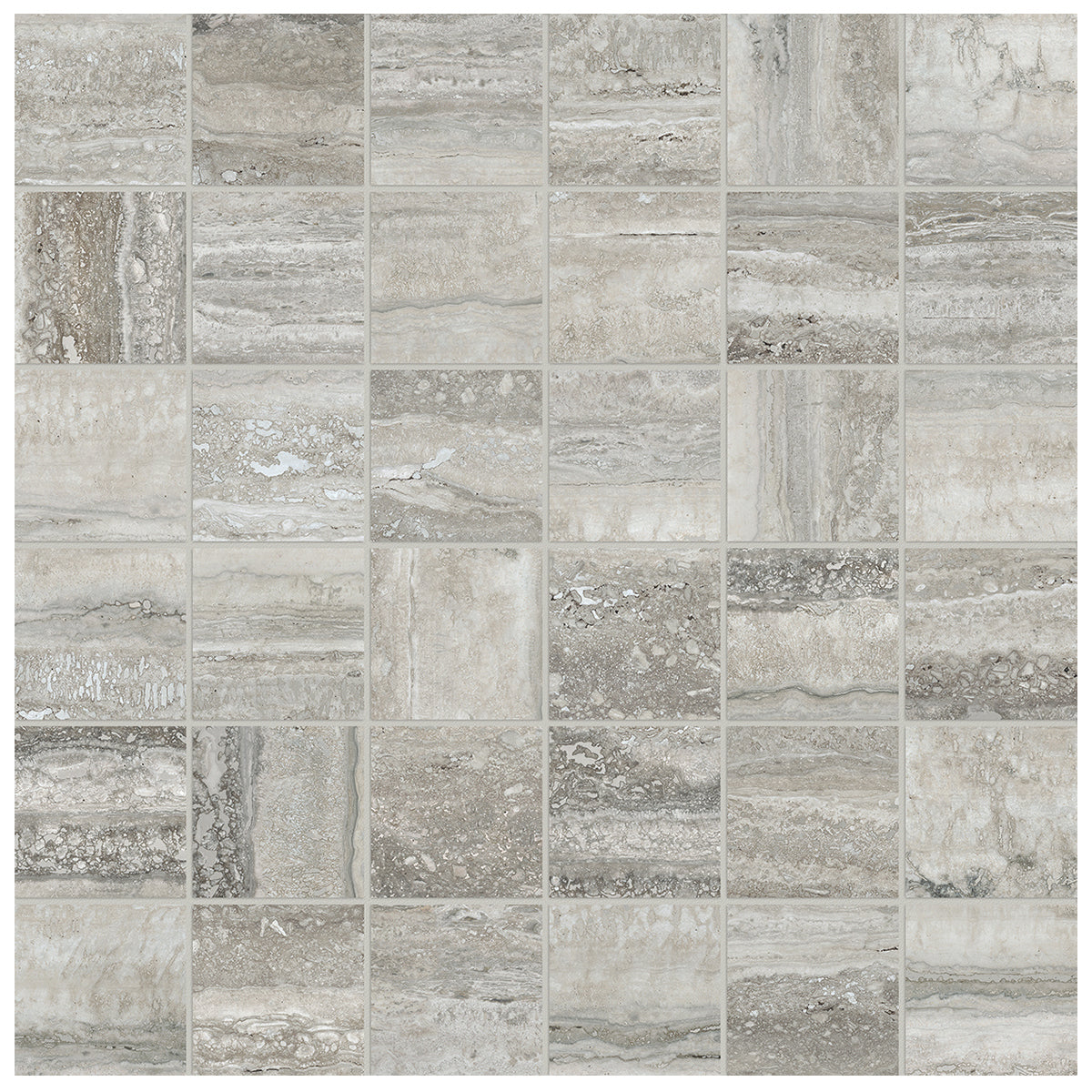 Anatolia Tile 2X2 La Marca Traventino Honed & Rectified 36 Piece Mosaics. 1 Sheet = .96 Sf. 4501-0373-0 (68-474) Travertino Instrata 2x2 Honed - premium natural stone mosaic tile from Anatolia Tile, available at PoshHaus showroom in Keene, NH
