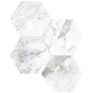Anatolia Tile 6" Hexagon La Marca Arabescato Honed & Rectified Porcelain Mosaic - 1 Sheet = .797 - 4501-0331-0" Arabescato 6" Hexagon Honed - premium natural stone mosaic tile from Anatolia Tile, available at PoshHaus showroom in Keene, NH
