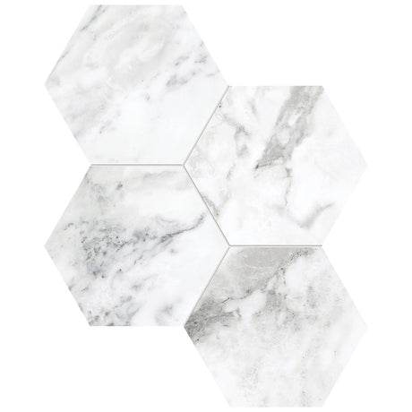 Anatolia Tile 6" Hexagon La Marca Arabescato Honed & Rectified Porcelain Mosaic - 1 Sheet = .797 - 4501-0331-0" Arabescato 6" Hexagon Honed - premium natural stone mosaic tile from Anatolia Tile, available at PoshHaus showroom in Keene, NH