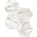 Anatolia Tile 6" Hexagon La Marca Nero Honed & Rectified Porcelain Mosaic - 1 Sheet = .797 - 4501-0333-0" Calacatta Paonazzo 6" Hexagon Honed - premium natural stone mosaic tile from Anatolia Tile, available at PoshHaus showroom in Keene, NH