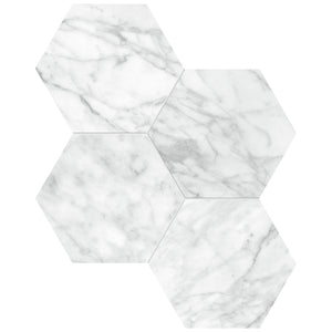 Anatolia Tile 6" Hexagon La Marca Carrara Polished & Rectified Porcelain Mosaic - 1 Sheet = .797 - 4501-0325-0" Carrara Gioia 6" Hexagon Polished - premium natural stone mosaic tile from Anatolia Tile, available at PoshHaus showroom in Keene, NH