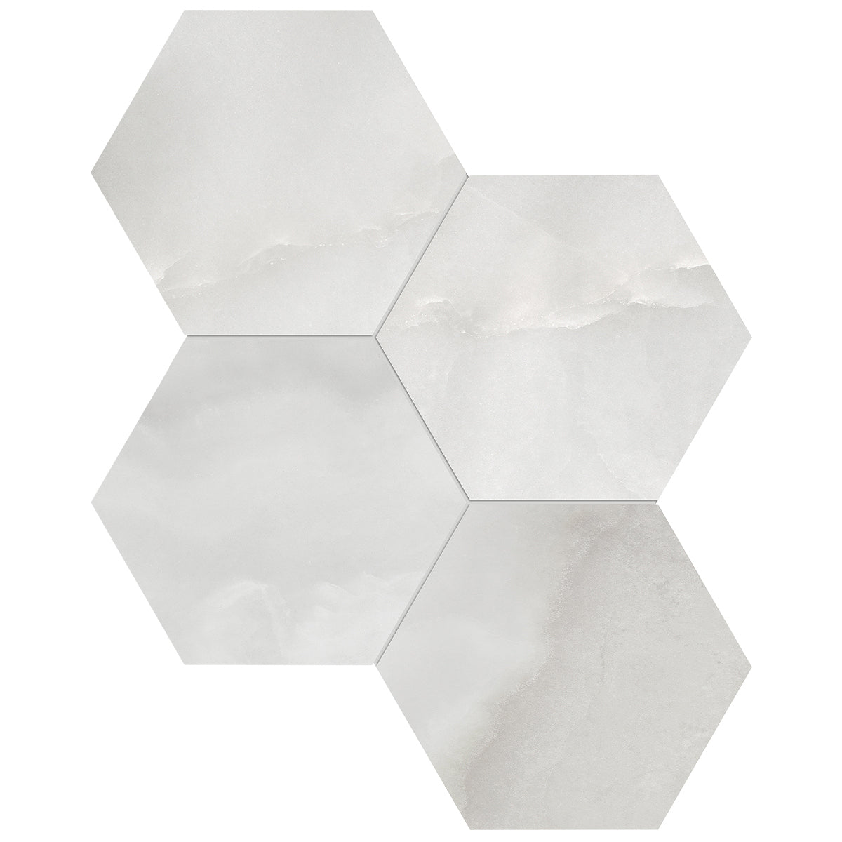 Anatolia Tile 6" Hexagon La Marca Onyx Honed & Rectified Porcelain Mosaic - 1 Sheet = .797 - 4501-0336-0" Onyx Nuvolato 6" Hexagon Honed - premium natural stone mosaic tile from Anatolia Tile, available at PoshHaus showroom in Keene, NH