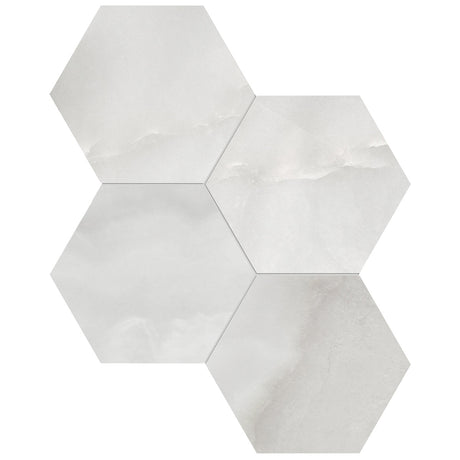 Anatolia Tile 6" Hexagon La Marca Onyx Honed & Rectified Porcelain Mosaic - 1 Sheet = .797 - 4501-0336-0" Onyx Nuvolato 6" Hexagon Honed - premium natural stone mosaic tile from Anatolia Tile, available at PoshHaus showroom in Keene, NH