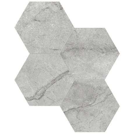 Anatolia Tile 6" Hexagon La Marca Paradiso Polished & Rectified Porcelain Mosaic - 1 Sheet = .797 - 4501-0326-0" Paradiso Argento 6" Hexagon Polished - premium natural stone mosaic tile from Anatolia Tile, available at PoshHaus showroom in Keene, NH