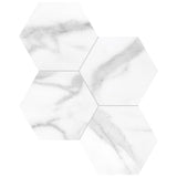 Anatolia Tile 6" Hexagon La Marca Statuario Polished & Rectified Porcelain Mosaic - 1 Sheet = .797 - 4501-0329-0" Statuario Nuovo 6" Hexagon Polished - premium natural stone mosaic tile from Anatolia Tile, available at PoshHaus showroom in Keene, NH