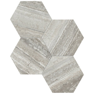 Anatolia Tile 6" Hexagon La Marca Travertino Honed & Rectified Porcelain Mosaic - 1 Sheet = .797 - 4501-0337-0" Travertino Instrata 6" Hexagon Honed - premium natural stone mosaic tile from Anatolia Tile, available at PoshHaus showroom in Keene, NH