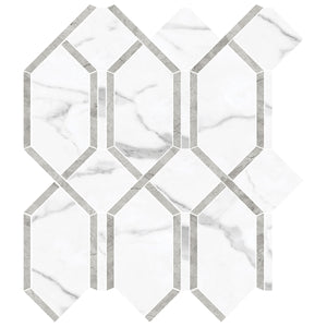 La Marca Statuario Nuovo Modella Polished Porcelain Mosaics. 1 Sheet = 1.10 Sq. Ft.