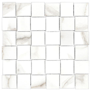 Anatolia Tile 2X2 Basketweave Mayfair Calacatta Oro Matte Porcelain Mosaics. 1 Sheet = .98 Sq. Ft. 4501-0128-1 Calacatta Oro 2x2 Basketweave Matte - premium natural stone mosaic tile from Anatolia Tile, available at PoshHaus showroom in Keene, NH