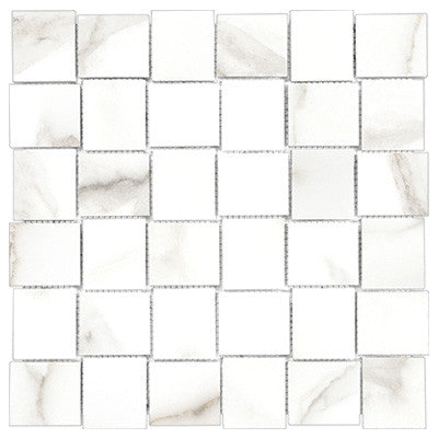 Anatolia Tile 2X2 Basketweave Mayfair Calacatta Oro Matte Porcelain Mosaics. 1 Sheet = .98 Sq. Ft. 4501-0128-1 Calacatta Oro 2x2 Basketweave Matte - premium natural stone mosaic tile from Anatolia Tile, available at PoshHaus showroom in Keene, NH