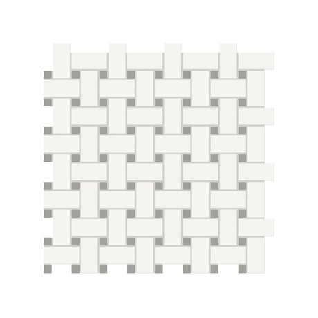 Anatolia Tile Soho Canvas White Matte Porcelain Basketweave Mosaics With Cement Chic Dot. 1 Sheet = .96 Sq. Ft. 4501-0469-0  - premium natural stone mosaic tile from Anatolia Tile, available at PoshHaus showroom in Keene, NH