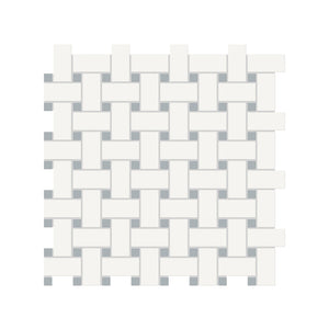 Soho Canvas White Matte Porcelain Basketweave Mosaics With Cloud Blue Dot. 1 Sheet = .96 Sq. Ft.