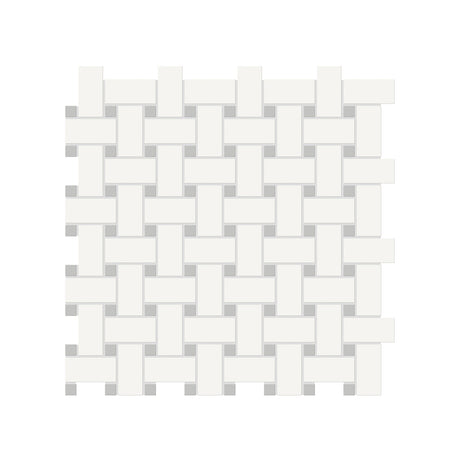 Anatolia Tile Soho Canvas White Matte Porcelain Basketweave Mosaic With Loft Grey Dot. 1 Sheet = .96 Sq. Ft. 4501-0468-0  - premium natural stone mosaic tile from Anatolia Tile, available at PoshHaus showroom in Keene, NH