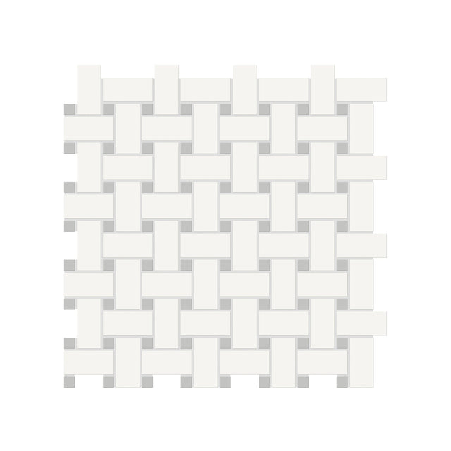 Anatolia Tile Soho Canvas White Matte Porcelain Basketweave Mosaic With Loft Grey Dot. 1 Sheet = .96 Sq. Ft. 4501-0468-0  - premium natural stone mosaic tile from Anatolia Tile, available at PoshHaus showroom in Keene, NH