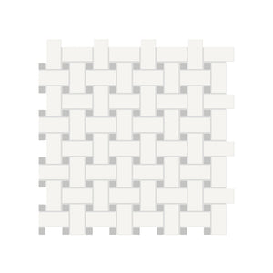Soho Canvas White Matte Porcelain Basketweave Mosaic With Loft Grey Dot. 1 Sheet = .96 Sq. Ft.