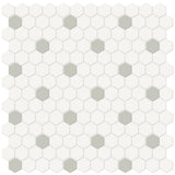 Anatolia Tile 1 Inch Soho Matte Canvas White Hexagon Mosaic With Soft Sage Dots. 1 Sheet = .93 Sq. Ft. 4501-0453-0  - premium natural stone mosaic tile from Anatolia Tile, available at PoshHaus showroom in Keene, NH