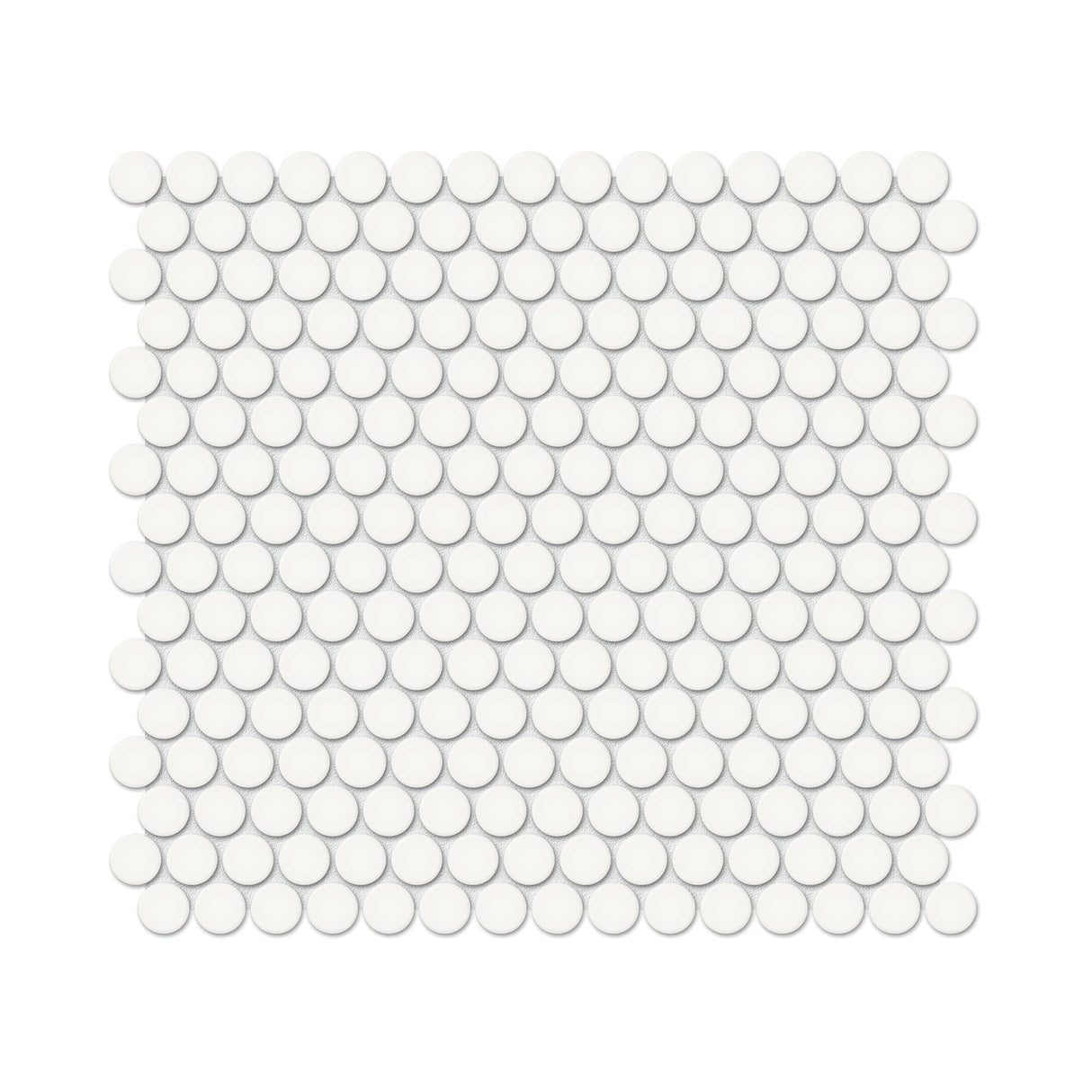 Anatolia Tile 3/4 Inch Soho Glossy Canvas White Penny Round Porcelain Mosaics. 1 Sheet = .97 Sq. Ft. 4501-0263-1  - premium natural stone mosaic tile from Anatolia Tile, available at PoshHaus showroom in Keene, NH