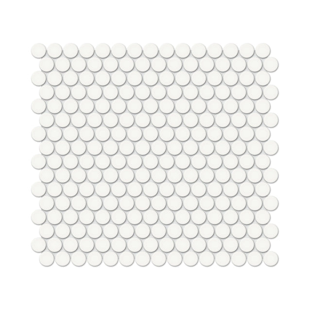 Anatolia Tile 3/4 Inch Soho Glossy Canvas White Penny Round Porcelain Mosaics. 1 Sheet = .97 Sq. Ft. 4501-0263-1  - premium natural stone mosaic tile from Anatolia Tile, available at PoshHaus showroom in Keene, NH