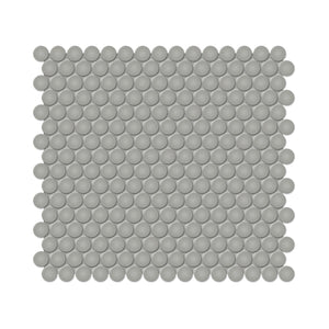 3/4 Inch Soho Glossy Cement Chic Penny Round Porcelain Mosaics. 1 Sheet = .97 Sq. Ft.