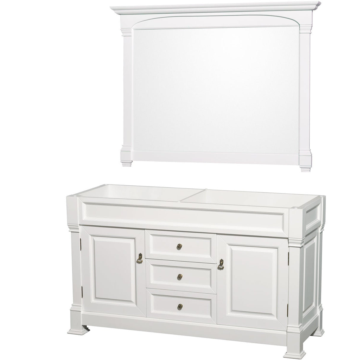 Andover 60 Inch Double Bathroom Vanity in White, No Countertop, No Sink, and 56 Inch Mirror PoshHaus