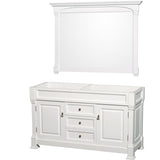 Andover 60 Inch Double Bathroom Vanity in White, No Countertop, No Sink, and 56 Inch Mirror PoshHaus