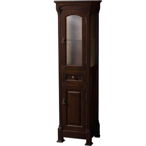 Andover Solid Oak Bathroom Linen Tower with Cabinet Storage in Dark Cherry PoshHaus