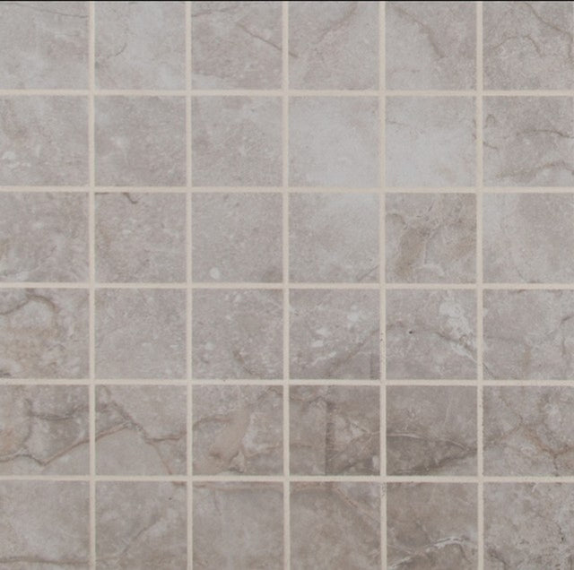 Ansello grey 12X12 glazed ceramic mesh mounted mosaic tile NANSGRE2X2 product shot multiple tiles angle view