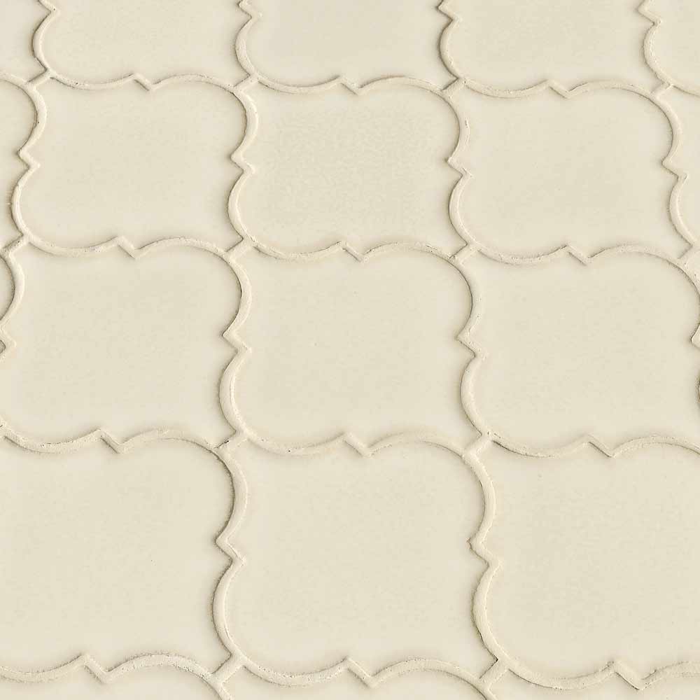 Antique white arabesque 10.83X15.5 glazed ceramic mesh mounted mosaic wall tile SMOT-PT-AW-ARABESQ product shot multiple tiles angle view