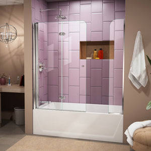 DreamLine Aqua Fold 56-60 in. W x 58 in. H Frameless Bi-Fold Tub Door with Extender Panel in Chrome