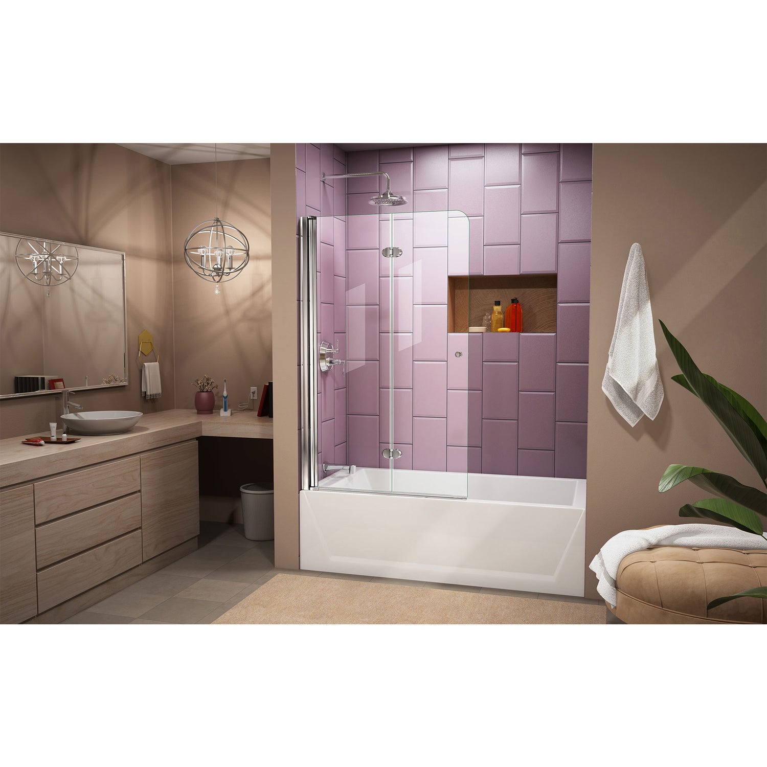 DreamLine Aqua Fold 56-60 in. W x 58 in. H Frameless Bi-Fold Tub Door with Extender Panel in Chrome