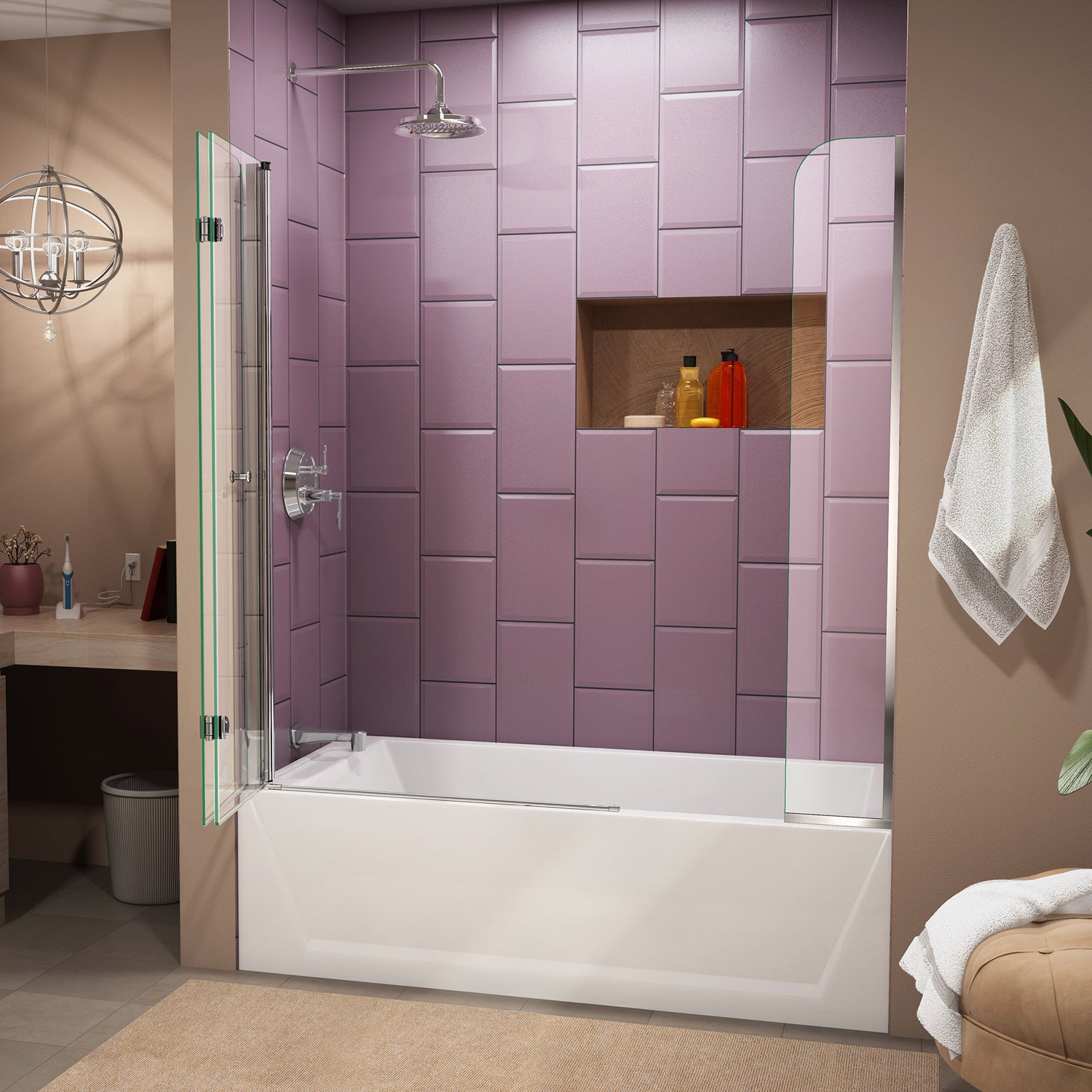 DreamLine Aqua Fold 56-60 in. W x 58 in. H Frameless Bi-Fold Tub Door with Extender Panel in Chrome