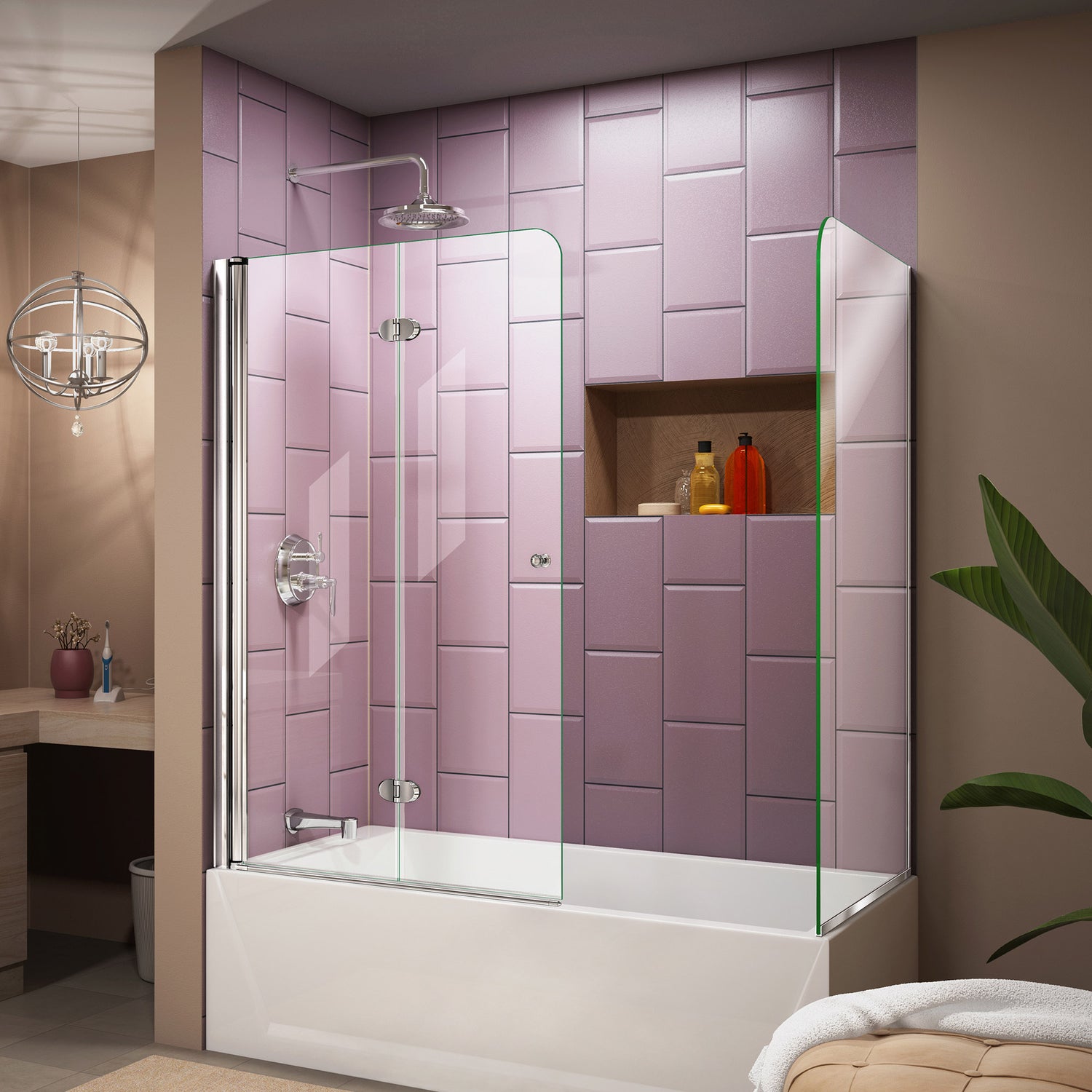 DreamLine Aqua Fold 56-60 in. W x 30 in. D x 58 in. H Frameless Bi-Fold Tub Door with Return Panel in Chrome