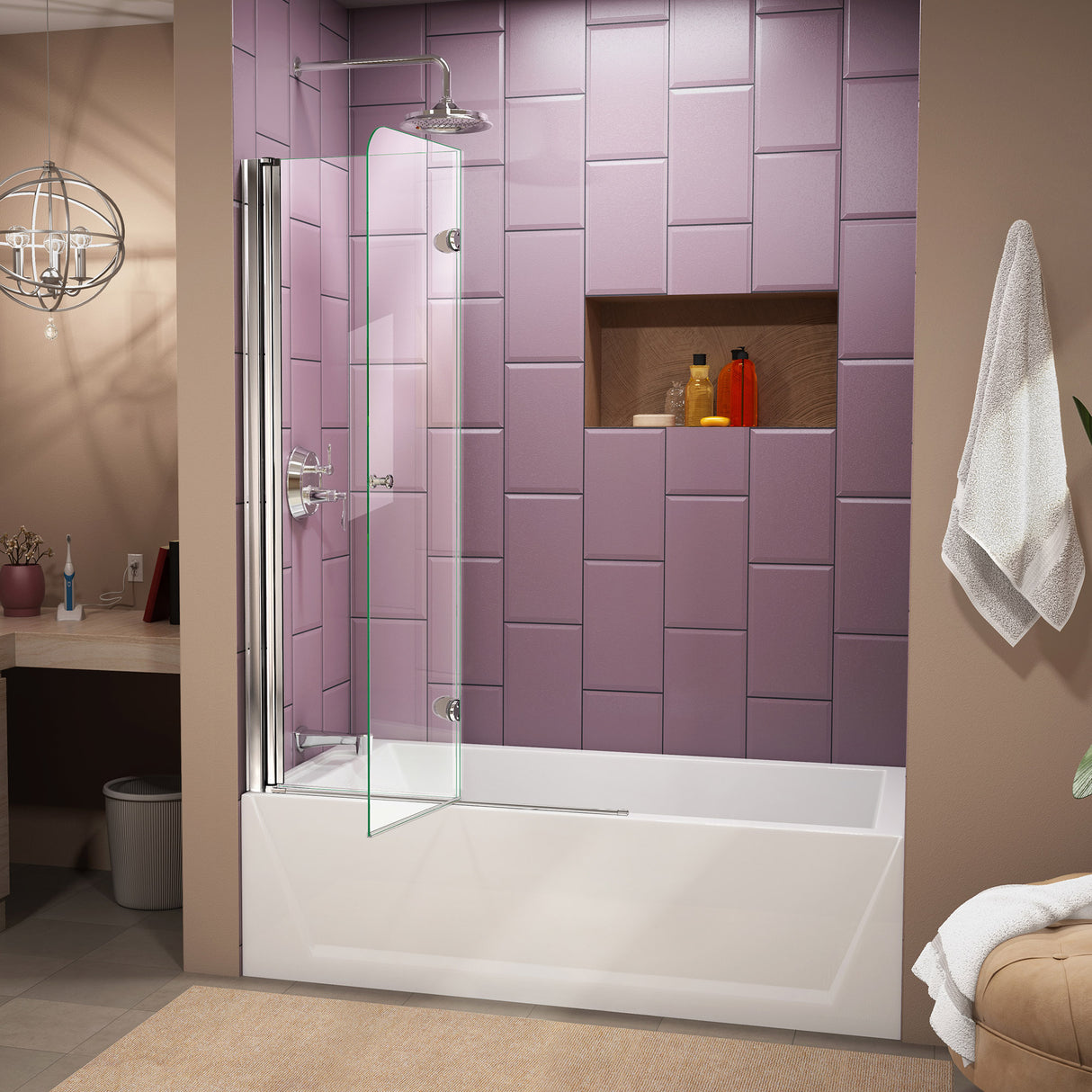 DreamLine Aqua Fold 36 in. W x 58 in. H Frameless Bi-Fold Tub Door in Chrome