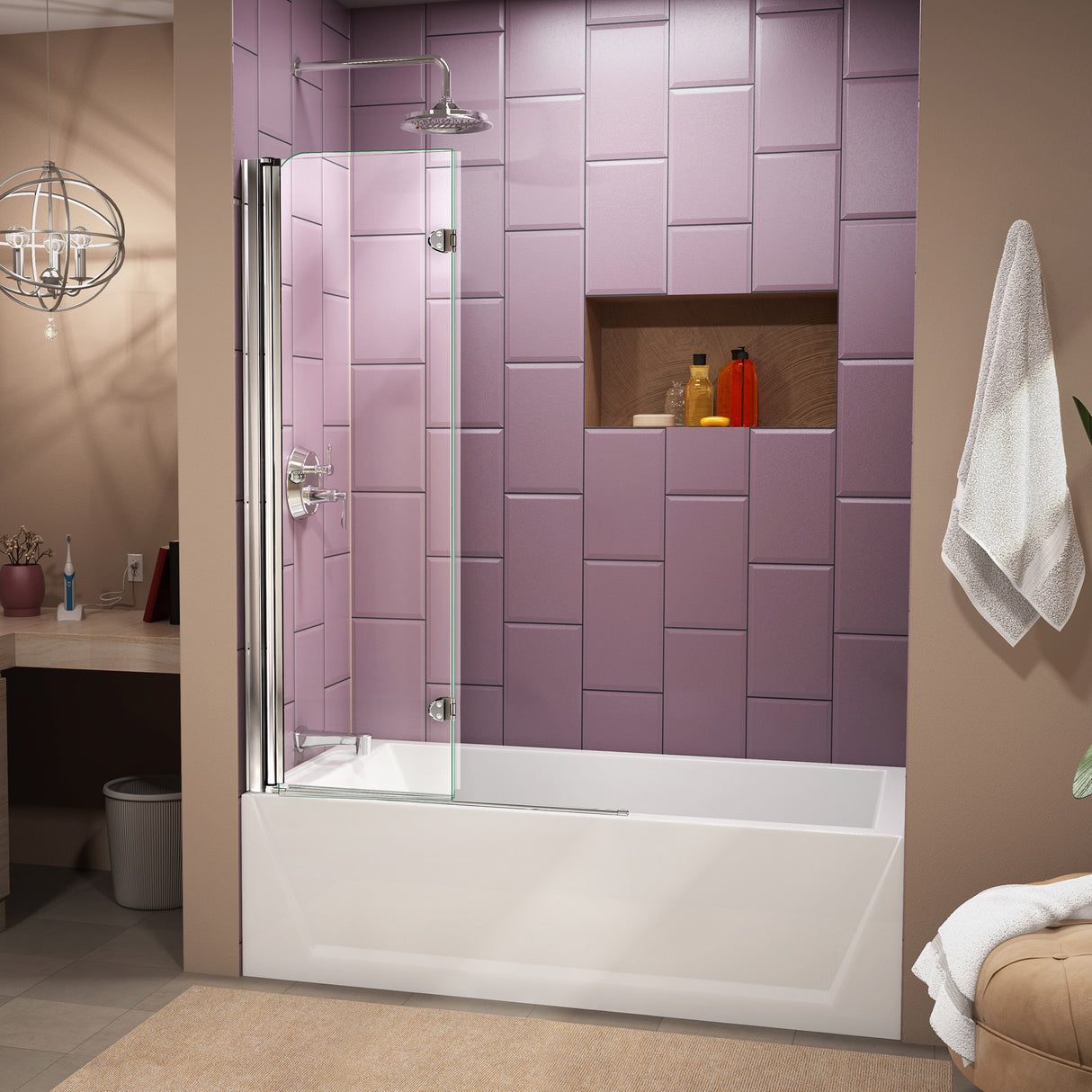 DreamLine Aqua Fold 36 in. W x 58 in. H Frameless Bi-Fold Tub Door in Chrome