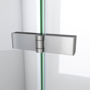 DreamLine Aqua-Q Fold 32 in. D x 32 in. W x 74 3/4 in. H Frameless Bi-Fold Shower Door in Brushed Nickel with Black Base Kit