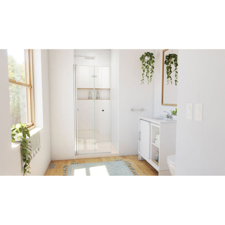 DreamLine Aqua-Q Fold 36 in. D x 36 in. W x 74 3/4 in. H Frameless Bi-Fold Shower Door in Brushed Nickel with Biscuit Base Kit
