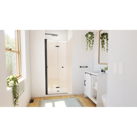 DreamLine Aqua-Q Fold 32 in. D x 32 in. W x 76 3/4 in. H Frameless Bi-Fold Shower Door in Satin Black with Biscuit Acrylic Kit